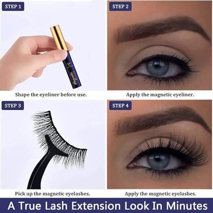 Magnetic Eyelashes with Eyeliner Kit,Cat-Eye Wispy Magnetic Lashes,False Eyelashes with Applicator,Reusable Magnet Lash Set,Natural Look,Easy,Cruelty-Free.7 Pairs