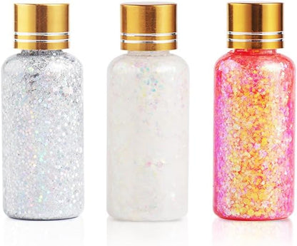 Holographic Body Glitter Gel,Chunky Glitter Mermaid Sequins Liquid Sparkling Glitter Gel for Rave Accessories Face Hair Eye Makeup Festival Party Concerts White+Pink+Sliver (A)