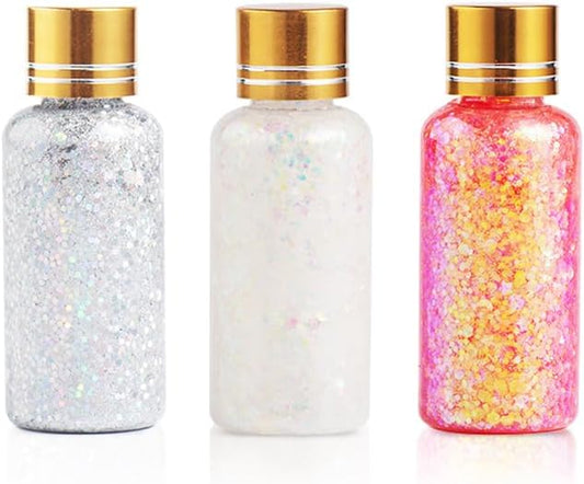 Holographic Body Glitter Gel,Chunky Glitter Mermaid Sequins Liquid Sparkling Glitter Gel for Rave Accessories Face Hair Eye Makeup Festival Party Concerts White+Pink+Sliver (A)
