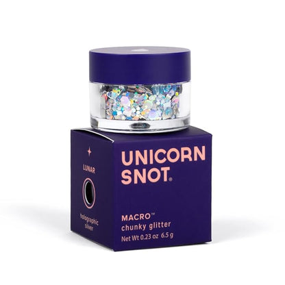 Unicorn Snot Macro Glitter - Face & Body - Cosmetic Grade Large-Particle Loose Glitter - Perfect Make-up for Festivals, Raves - Safe for Face, Easy Application & Removal - Silver (Lunar)