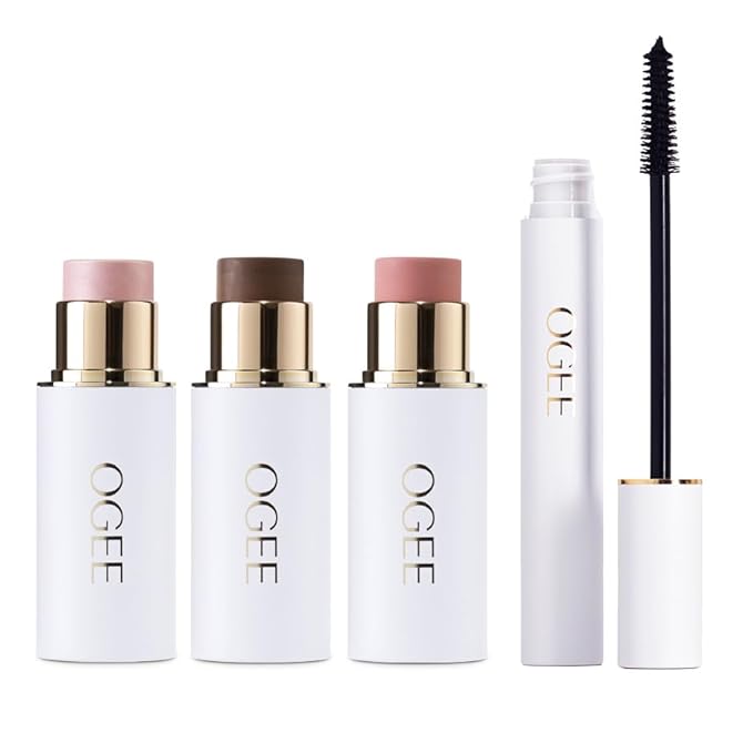 Ogee Volumizing Mascara & Radiant Face Stick Trio Bundle - Organic Mascara with Contour Makeup Collection