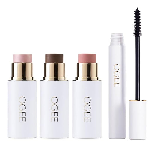 Ogee Volumizing Mascara & Radiant Face Stick Trio Bundle - Organic Mascara with Contour Makeup Collection