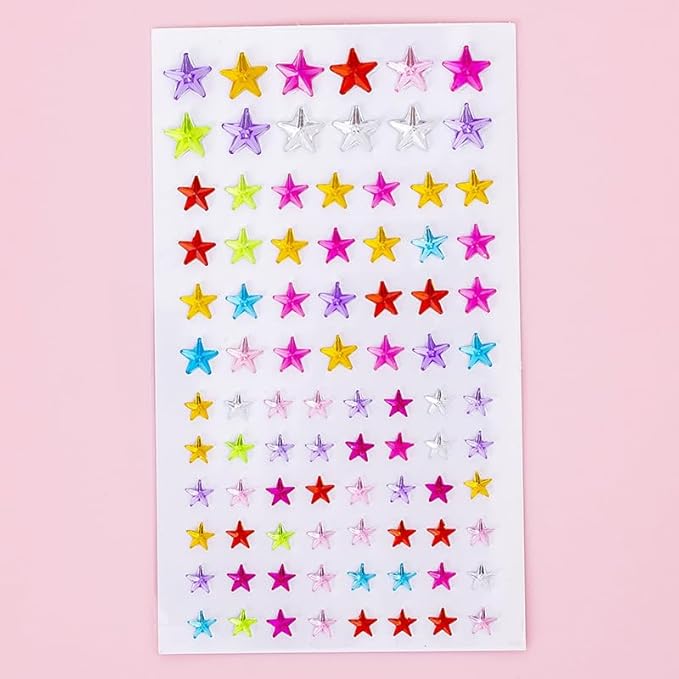 Stars Pattern Face Gems Jewels Self Adhesive Rhinestones Halloween Rave Featival Makeup Body Face Eye Hair Gems Stickers Women Festival Accessory Crafts Decorations (Red Purple Pink Gold Blue Stars)