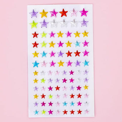 Stars Pattern Face Gems Jewels Self Adhesive Rhinestones Halloween Rave Featival Makeup Body Face Eye Hair Gems Stickers Women Festival Accessory Crafts Decorations (Red Purple Pink Gold Blue Stars)