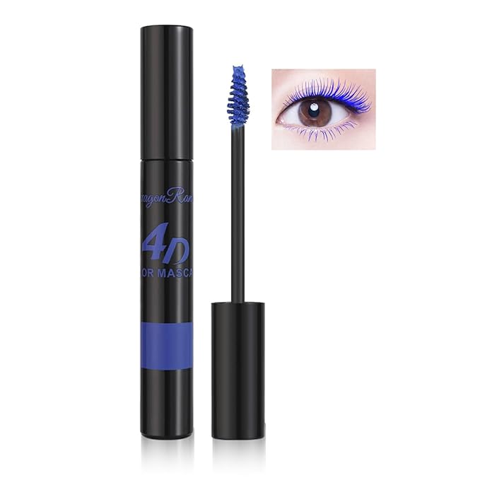 Blue 4D Colored Waterproof Mascara For Curling Eyelashes, Long Lasting Quick Dry Volumizing & Lengthening Mascara, Liquid Mascara Eye Makeup for Women, Lightweight Feel, Fast-Drying, 04