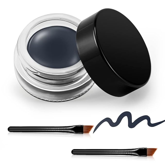 Erinde Waterproof Gel Eyeliner - Long Lasting Cream, High-Intensity Pigments, Smudge-Proof Eye Liner & Eyeshadow Primer with 2PCS Eyeliner Brushes (08# Dark Gray)