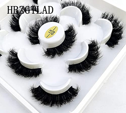 HBZGTLAD new 5 Pairs 25 mm 3d Mink Lashes Bulk Faux with Custom Natural Mink Lashes Pack Short Wholesales Natural False Eyelashes (9D-01)