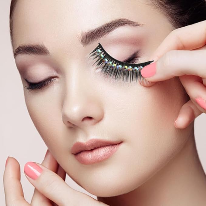10 Pairs Diamond False Eyelashes Rhinestone Performance Eyelash Realistic Eyelash Women Eyelash Natural False Lashes Long Fake Lash Chemical Fiber Hard Stem Make up Cosmetic