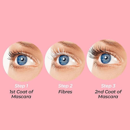 MCoBeauty Double Ended 3 Step Fibrelash, Increases Lash Length by 3-5mm, Clump-Free Mascara, Brush-on Lash Fibres, Vegan, Cruelty Free Cosmetics