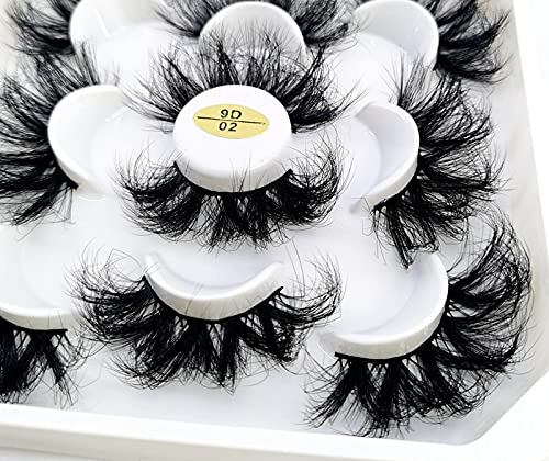 HBZGTLAD new 5 Pairs 25 mm 3d Mink Lashes Bulk Faux with Custom Natural Mink Lashes Pack Short Wholesales Natural False Eyelashes (9D-02)