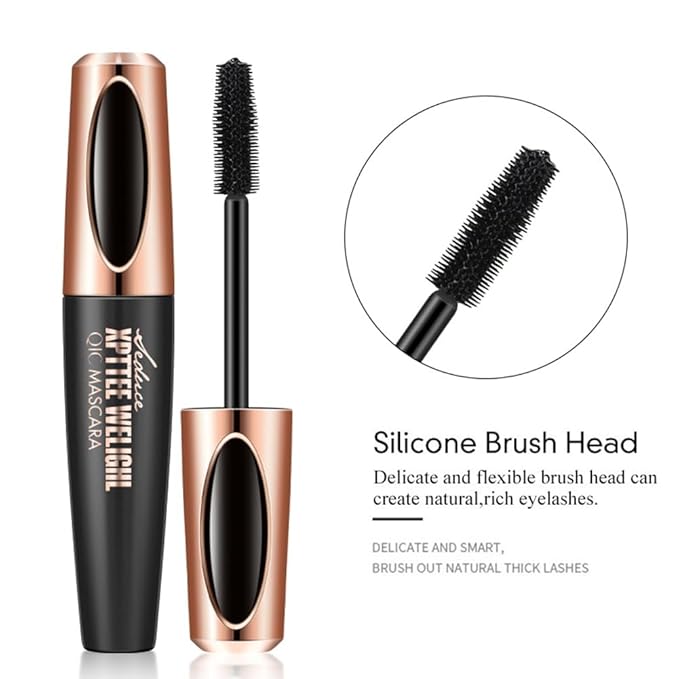 2 Pack 4D Silk Fiber Lash Mascara, Waterproof Smudge-proof Long Lasting Black Mascara, Lengthening Thickening Curling Natural Eyelash Primer with Silicone Brush Head