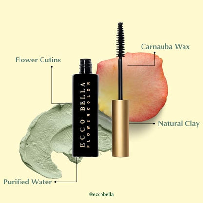 Ecco Bella Plant-Based Vegan Natural Glow Kit, Natural Lip Gloss (Power), FlowerColor Mascara (Brown)