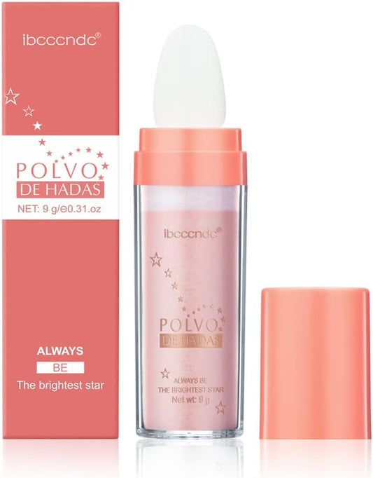 Ibcccndc Polvo De Hadas Fairy Highlight Patting Powder Highlighter Body Glitter for Face Hair Eye Lip and Body,Make Up for Prom, Festival Rave, Stage Makeup (Pink)