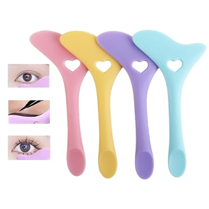 Pokinge 4Pcs Eyeliner Stencils, Silicone Eyeliner Quick Eye Makeup Tool Resusable Silicone Eyeliner Tool Mascara & Eyeliner Shield Makeup Tool for Beginners
