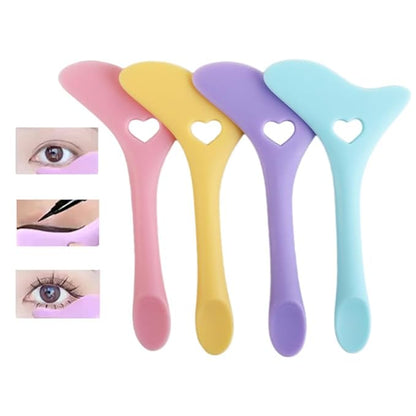 Pokinge 4Pcs Eyeliner Stencils, Silicone Eyeliner Quick Eye Makeup Tool Resusable Silicone Eyeliner Tool Mascara & Eyeliner Shield Makeup Tool for Beginners