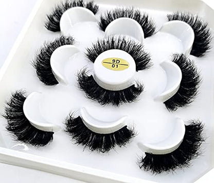 HBZGTLAD new 5 Pairs 25 mm 3d Mink Lashes Bulk Faux with Custom Natural Mink Lashes Pack Short Wholesales Natural False Eyelashes (9D-01)