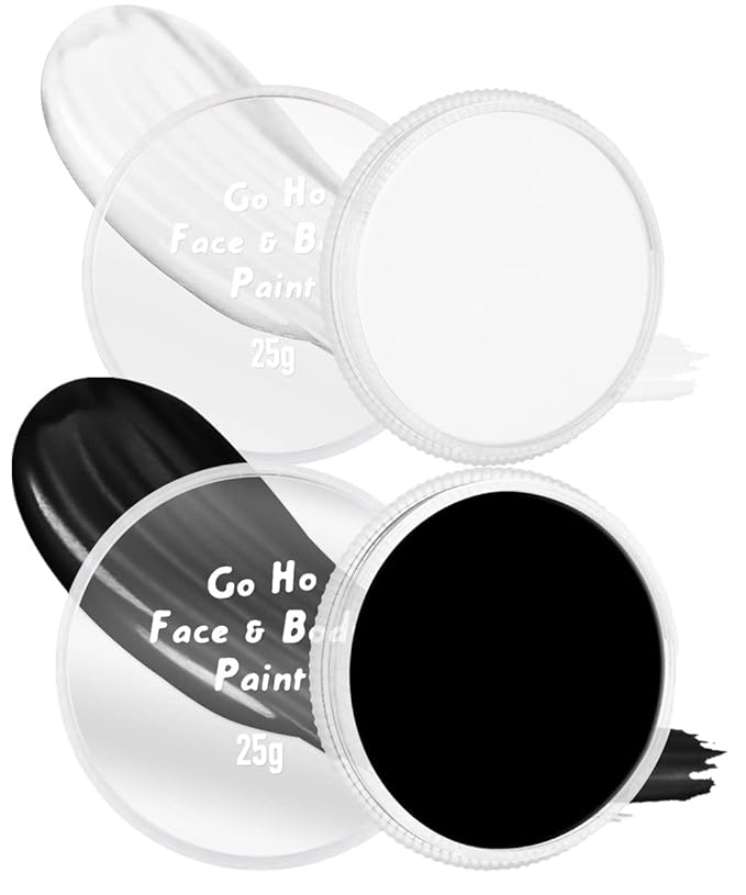 Go Ho Black and White Face Body Paint for Halloween Makeup,Cream to Gel Highly Pigmented Water Based Body Paint,Cosplay SFX Skeleton Vampire Zombie Clown Makeup