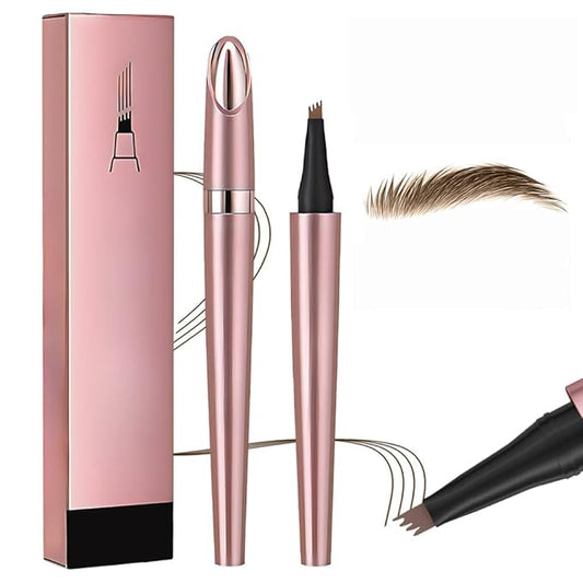 2025 Upgrade Microblading Eyebrow Pencil, 3D Waterproof 4-Tip Magic Eyebrow Pencil, Natural Makeup Long-Lasting Fine Stroke Magic, 4 Fork Tip 3D Microblading Waterproof (Light Brown)