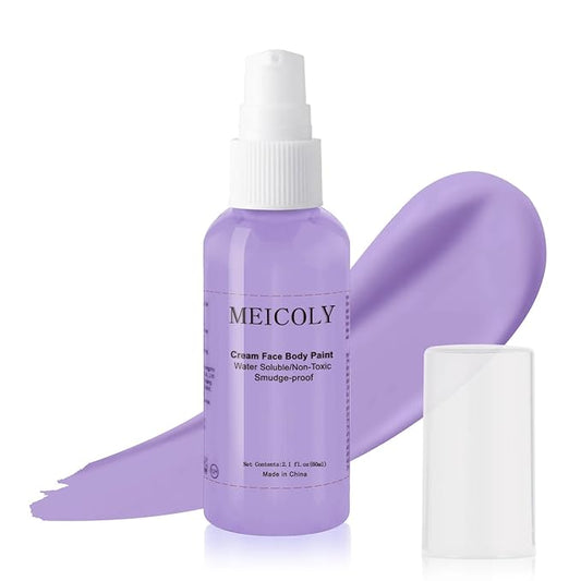 MEICOLY Cream Light Purple Face Body Paint,2.1Oz Smudge-proof Lavender Face Paint,Water Based Washable Full Body Paint for Adults and Kids,Halloween SFX Special Effects Ursula Cosplay Makeup