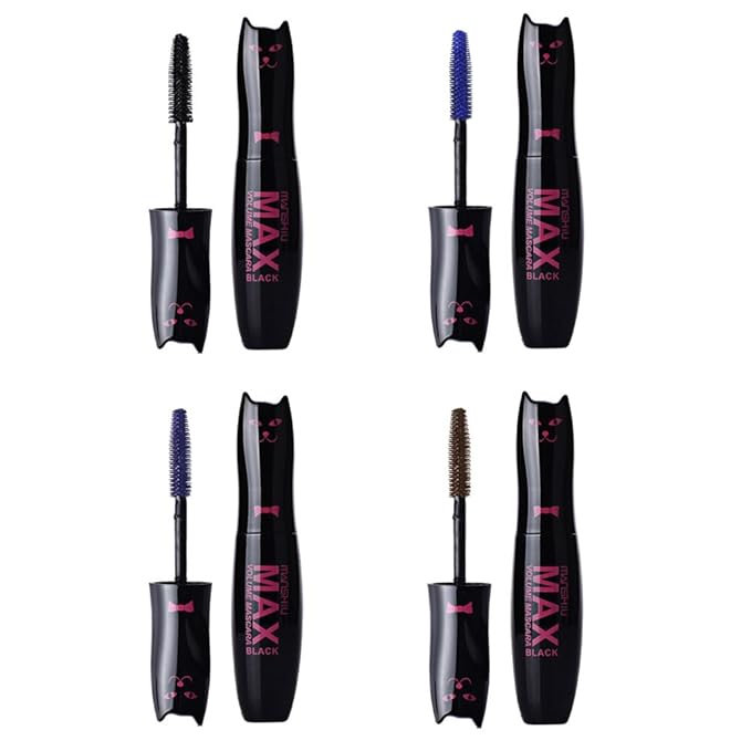 LAMUSELAND Volume Curling Mascara, 4 Colors Waterproof Smudge-proof Thickening Lengthening Liquid Lash Extensions, Natural Long-Lasting Eye Makeup Tool Set for Women Girls (Navy Blue)