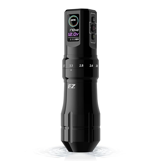EZ P3 Pro Wireless Tattoo Machine - 6 Strokes 2.0, 2.4, 2.8, 3.3, 3.7, 4.2mm Tattoo Machine Pen with OLED Digital Display 1600mAh Battery Power Tattoo Gun (Gloss Black)