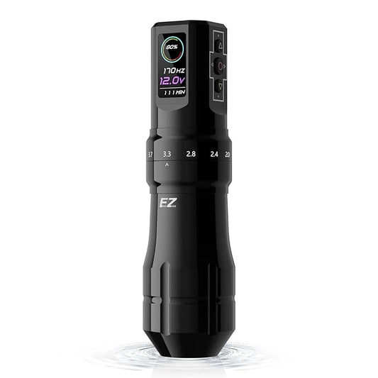 EZ P3 Pro Wireless Tattoo Machine - 6 Strokes 2.0, 2.4, 2.8, 3.3, 3.7, 4.2mm Tattoo Machine Pen with OLED Digital Display 1600mAh Battery Power Tattoo Gun (Gloss Black)