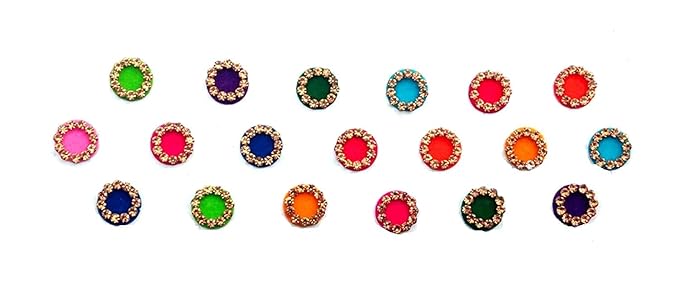 Trio Premium Crystal Stone Collection Multicolor Medium Size Round Bindis for Women, Pack of 1