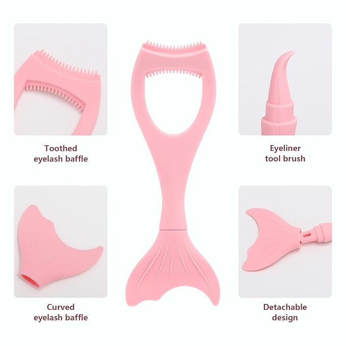 Tbestmax 2 in 1 Mascara Eyeliner Guard, Silicone Mascara Lash Shield Applicator, Eyelash Comb Pink 2 Pcs