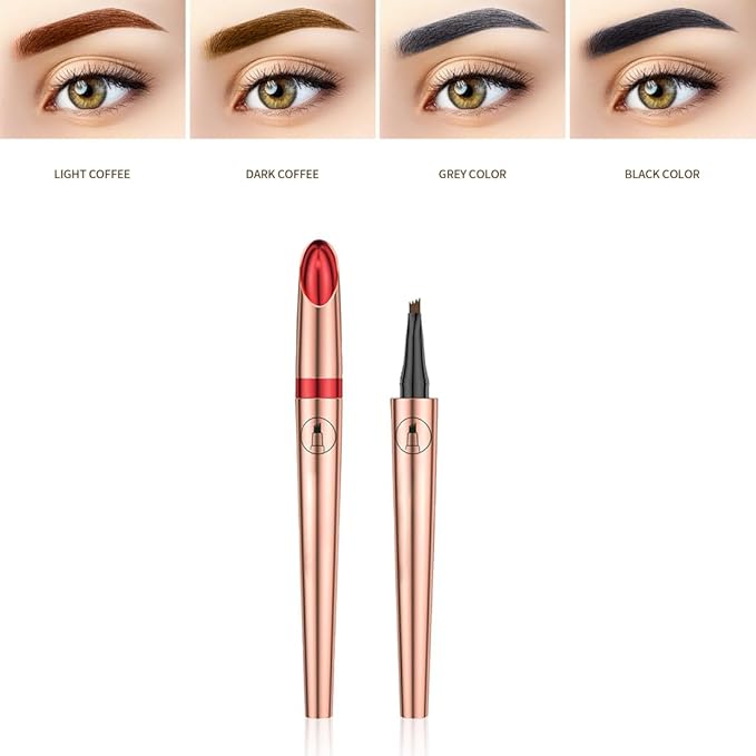 Magic Eyebrow Pencil 1Pcs 3D Microblading Eyebrow Pencil with 4 Fork Tip, Waterproof Long-Lasting Natural Makeup Fine Stroke Eyebrow Pen (Dark Coffee)