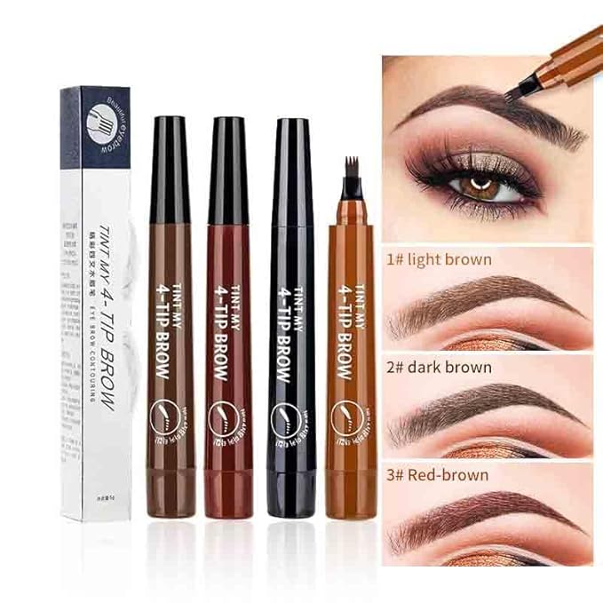 2024 Magic Eyebrow Pencil, 4PCS 4Color Waterproof 3D Microblading Eyebrow Pencil Contouring Pen, 4-Tip Microblade Eyebrow Pen, Microblading 4 Fork Tip Eyebrow Tattoo Pencil for Women and Girl (4Color)