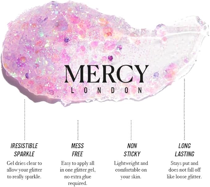 MERCY LONDON Glitter Glitz Unicorn Gel - 50ml Chunky Glitter Gel for Hair, Eye and Body