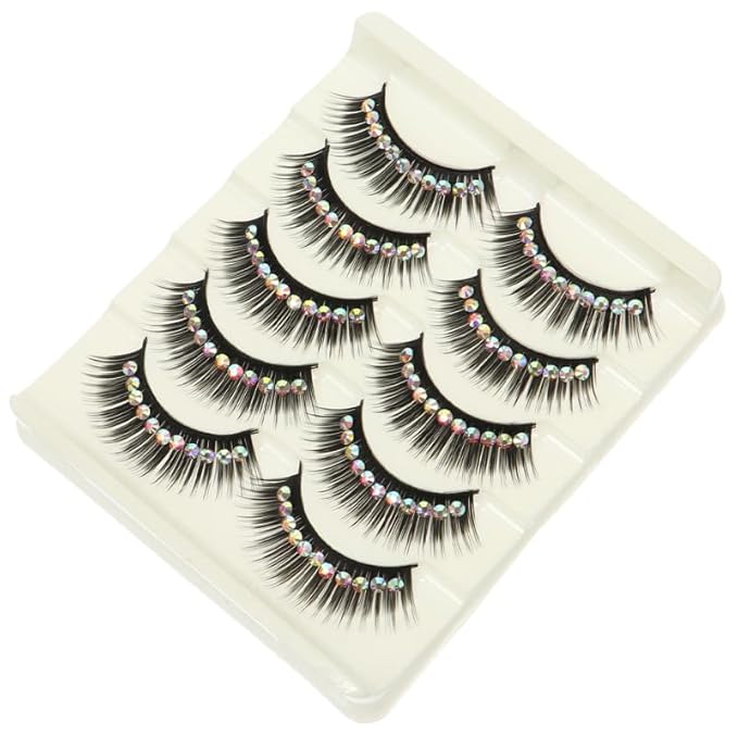 10 Pairs Diamond False Eyelashes Rhinestone Performance Eyelash Realistic Eyelash Women Eyelash Natural False Lashes Long Fake Lash Chemical Fiber Hard Stem Make up Cosmetic