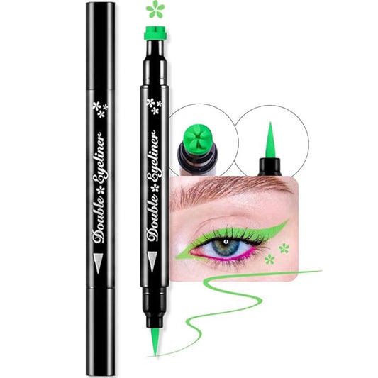 evpct 1Pcs Green Colored Winged Eyeliners Stamp, Green Flowers Face Stamps Makeup Eyeliner Eye Stamp Liners Tool Set Kit for Women Waterproof, Wing Eyeliner Stamp Figures Tool Wingliner Shapes, 09#