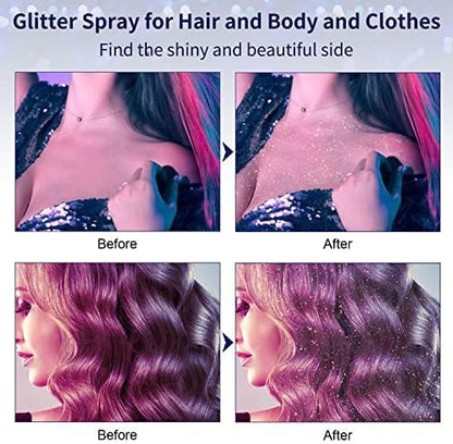 Body Glitter Spray for Hair and Clothes, Quick-Drying and Long-Lasting Shiny Spray for Stage 2.11Fl Oz