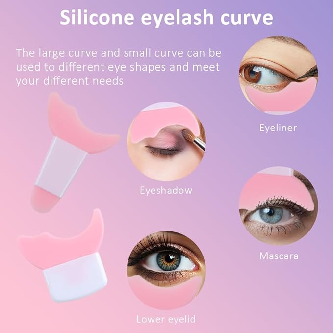 Eyeliner Stencils, 5Pcs Eyeliner Brush Set, Reusable Eyeliner Tool for Eyes Wing, Multifunctional Silicone Eyeliner Aid Mascara Shield, Beginners Friendly (Pink)