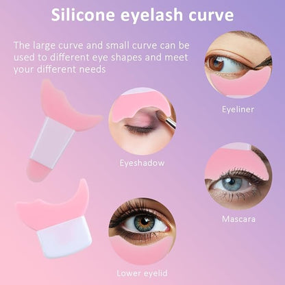 Eyeliner Stencils, 5Pcs Eyeliner Brush Set, Reusable Eyeliner Tool for Eyes Wing, Multifunctional Silicone Eyeliner Aid Mascara Shield, Beginners Friendly (Pink)