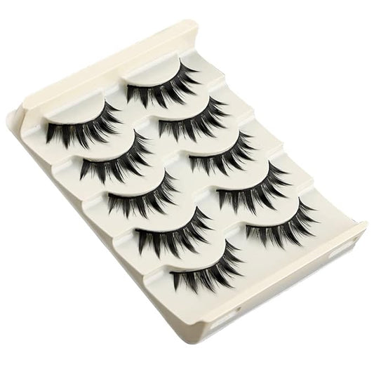 AUGENL 5 Pairs False Eyelashes - Cute Japanese Style Thick Eye Lash Extension, Reusable Lashes for Cosplay, Anime & Manga Eye Makeup Tools