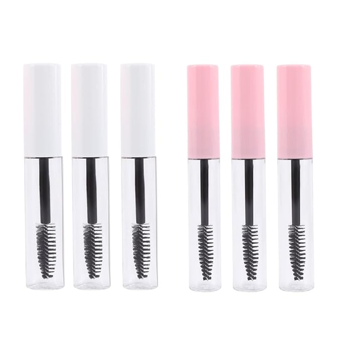 6pcs 10ml Empty Eyelash Cream Container,Mascara Tube with Rubber Inserts,DIY Mascara Tube Sample Vials with Cap,Plastic Travel Refillable Bottles