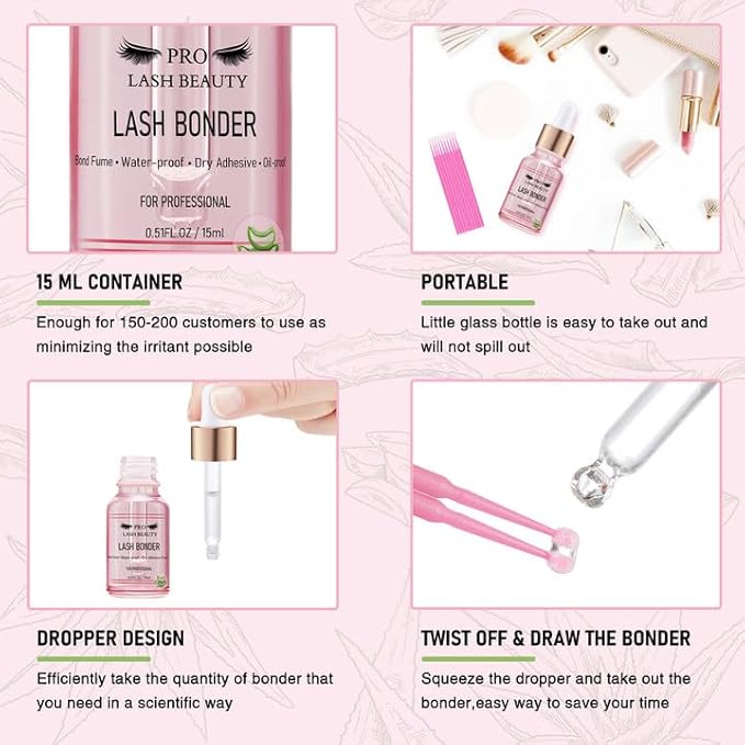 Lash Bonder for Eyelash Extensions Super Bonder Glue Accelerator with 10Pcs cotton swab Lash Extension Sealant Longer Retention Waterproof Oil-proof Special Dropper design for Dose Control(Aloe,15ml)