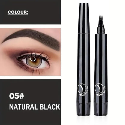 New Magic Eyebrow Pencil, 3D Waterproof Microblading Eyebrow Pencil Contouring Pen, 4 Tipped Precise Brow Pen, Fine Stroke Microblading Eyebrow Pencil Creates Natural Makeup Effect (Natural Black)