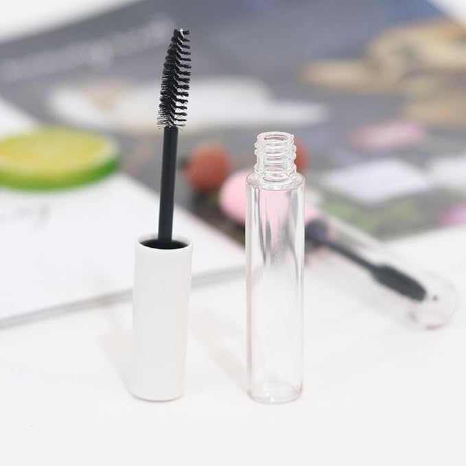 6pcs 10ml Empty Eyelash Cream Container,Mascara Tube with Rubber Inserts,DIY Mascara Tube Sample Vials with Cap,Plastic Travel Refillable Bottles