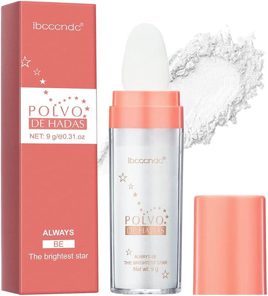 Ibcccndc Polvo De Hadas Fairy Powder Highlighter Long Lasting Shimmer Silver Glitter Hairspray for Face Hair Eye Lip and Body,Make Up for Prom, Festival Rave, Stage Makeup (White)