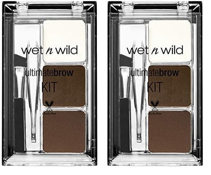 wet n wild Ultimate Eyebrow Makeup Kit, Long-Lasting Matte Brow Powder, Tweezers, Wax & Brush, Built-In Mirror, Purse-Friendly Compact - Dark Brown(Pack of 2)