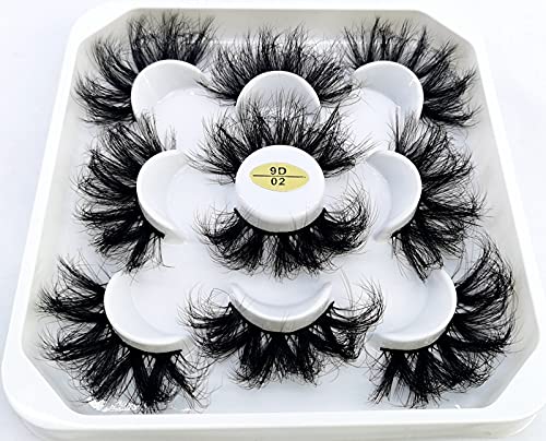 HBZGTLAD new 5 Pairs 25 mm 3d Mink Lashes Bulk Faux with Custom Natural Mink Lashes Pack Short Wholesales Natural False Eyelashes (9D-02)