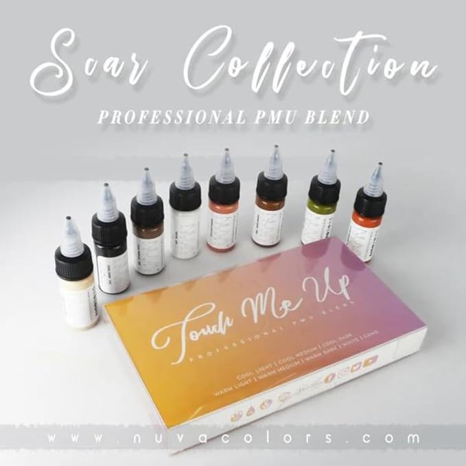 Nuva Pigments for PMU Scar Procedures, Customizable, Cool Undertone for Camouflage, Lightening & Color Adjustment, Vegan, Made in USA, Scar (8-Pack)