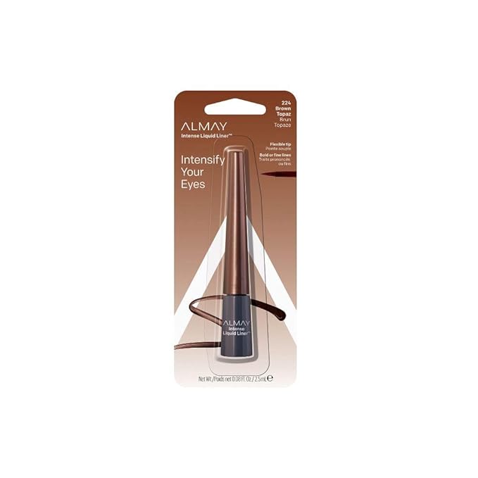 Almay Liquid Eyeliner, Waterproof, Fade-Proof Eye Makeup, Easy-to-Apply Liner Brush, 224 Brown Topaz, 0.08 Oz