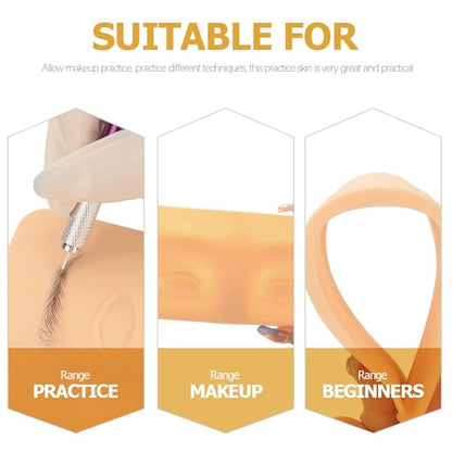 Silicone Eyebrow Tattoo Practice Skin 2Pcs Microblading Fake Makeup Skin Sheets Eyebrow Model Eyeliner Tattoos Latex Skin for Beginners