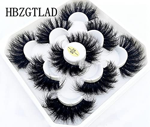HBZGTLAD new 5 Pairs 25 mm 3d Mink Lashes Bulk Faux with Custom Natural Mink Lashes Pack Short Wholesales False Eyelashes (9D-03)