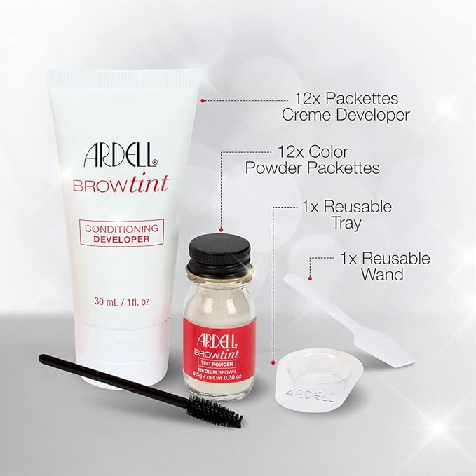 Ardell Brow Tint Medium Brown, Longer-lasting, Semi-permanent Brow Dye, with Natural Extracts, Complete Brow Tinting Kit, 1 pack