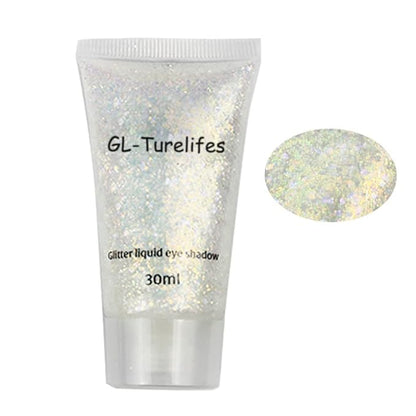 GL-Turelifes 30ml Sequins Chunky Glitter Liquid Eyeshadow Body Gel Festival Cosmetic Face Hair Nails Makeup Long Lasting Sparkling Easy to Apply and Remove (#01 White)